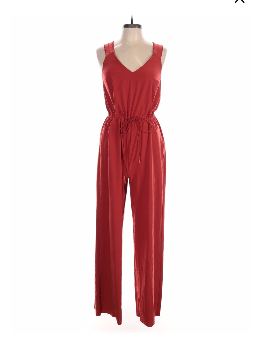 Athleta Red V-Neck Drawstring Jumpsuit